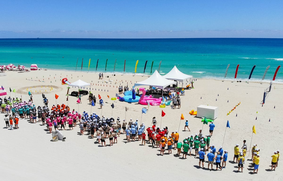 Corporate group beach team building
